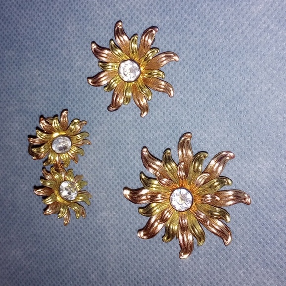 Van Dell Jewelry - Vintage Van Dell 12K Gold Filled 2 Tone Rose & Yellow Gold Starburst 4 Piece Set